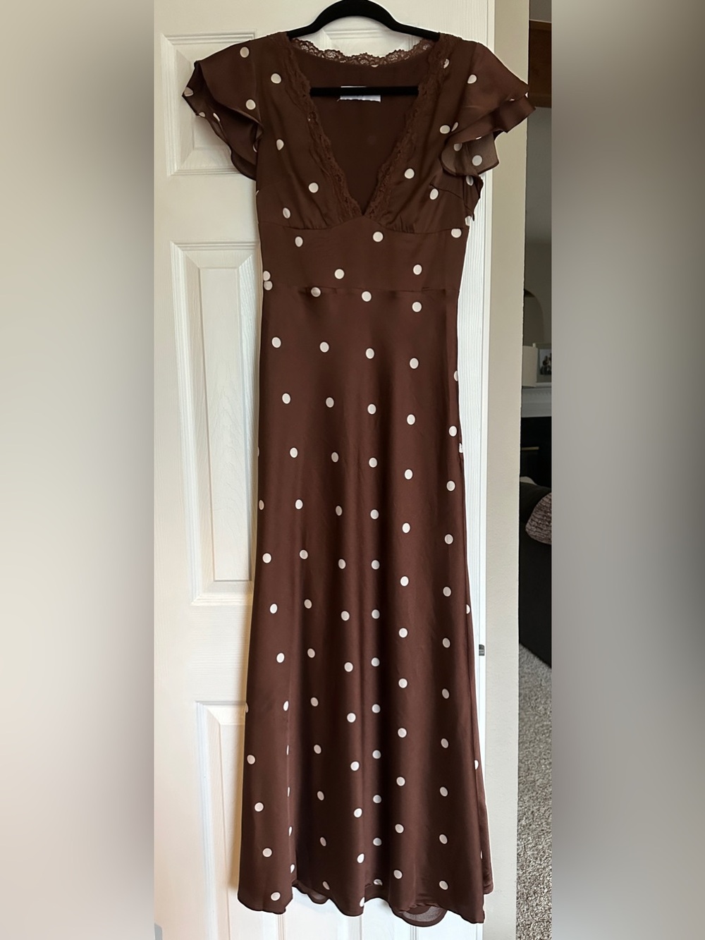 Petal & Pup brown satin polka dot maxi dress